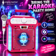 Load image into Gallery viewer, Singing Machine SML682BTP Bluetooth &amp; CD Karaoke Machine – Pink with Microphone &amp; LED Lights