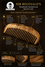 Load image into Gallery viewer, Sir Reginald’s Handmade Engraved Sandalwood Beard Comb – Premium Grooming for the Modern Gentleman