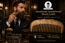 Load image into Gallery viewer, Sir Reginald’s Handmade Engraved Sandalwood Beard Comb – Premium Grooming for the Modern Gentleman