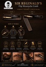 Load image into Gallery viewer, Sir Reginald's Flip Moustache Comb – Compact, Durable Beard &amp; Moustache Grooming Tool – Pocket-Sized Perfection