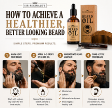 Load image into Gallery viewer, Sir Reginald's 3 Piece Beard Grooming Kit – 100ml Beard Oil, Sandalwood Comb &amp; Foldable Moustache Comb – Free UK Delivery