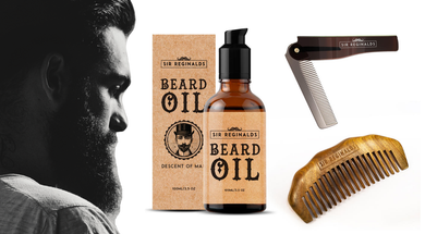 Sir Reginald's 3 Piece Beard Grooming Kit – 100ml Beard Oil, Sandalwood Comb & Foldable Moustache Comb – Free UK Delivery