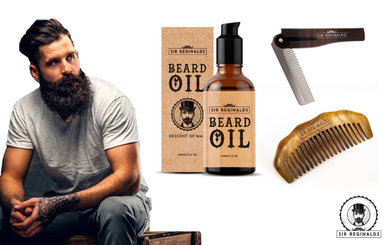 Sir Reginald's 3 Piece Beard Grooming Kit – 100ml Beard Oil, Sandalwood Comb & Foldable Moustache Comb – Free UK Delivery