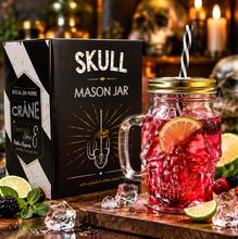 Load image into Gallery viewer, Puckator Skull Design Drinking Glass Jar with Reusable Straw and Metal Lid - Clear/Black/White/Metallic/Gold