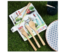 Load image into Gallery viewer, London Tour 100% Natural Bamboo Cutlery 6 Piece Set