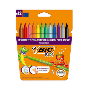 BIC Kids Kid Couleur Felt Medium Blocked Tip Colouring Pens - Pack of 12 - Stationery