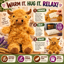 Load image into Gallery viewer, Puckator Highland Coo Cow Microwavable Wheat &amp; Lavender Heat Pack – Plush Highland Cow Warmer