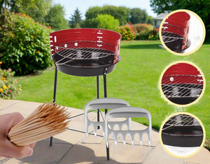 The 14-Inch Portable Charcoal BBQ Grill With Optional Skewer Claws & Bamboo Skewers!