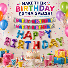 Load image into Gallery viewer, Large Happy Birthday Balloon &amp; 2 Banner Combo – Rainbow &amp; Silver – Free UK Postage