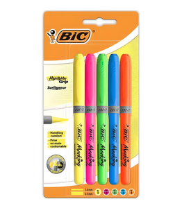 BIC Highlighter Grip 5-Pack – Vibrant Colours for Home, Office, or School with Free UK Delivery