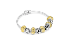 Load image into Gallery viewer, Diamond Style London - Charm Bracelet on Solid Bangle - Silver &amp; Light Amber