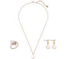 Load image into Gallery viewer, Diamond Style London Fan Jewellery Set – Fan Rose Gold Plated Necklace, Earrings &amp; Crystal Ring