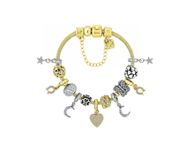 Load image into Gallery viewer, Diamond Style London - Charm Bracelet with Central Heart &amp; Moon &amp; Horse Shoe Charms