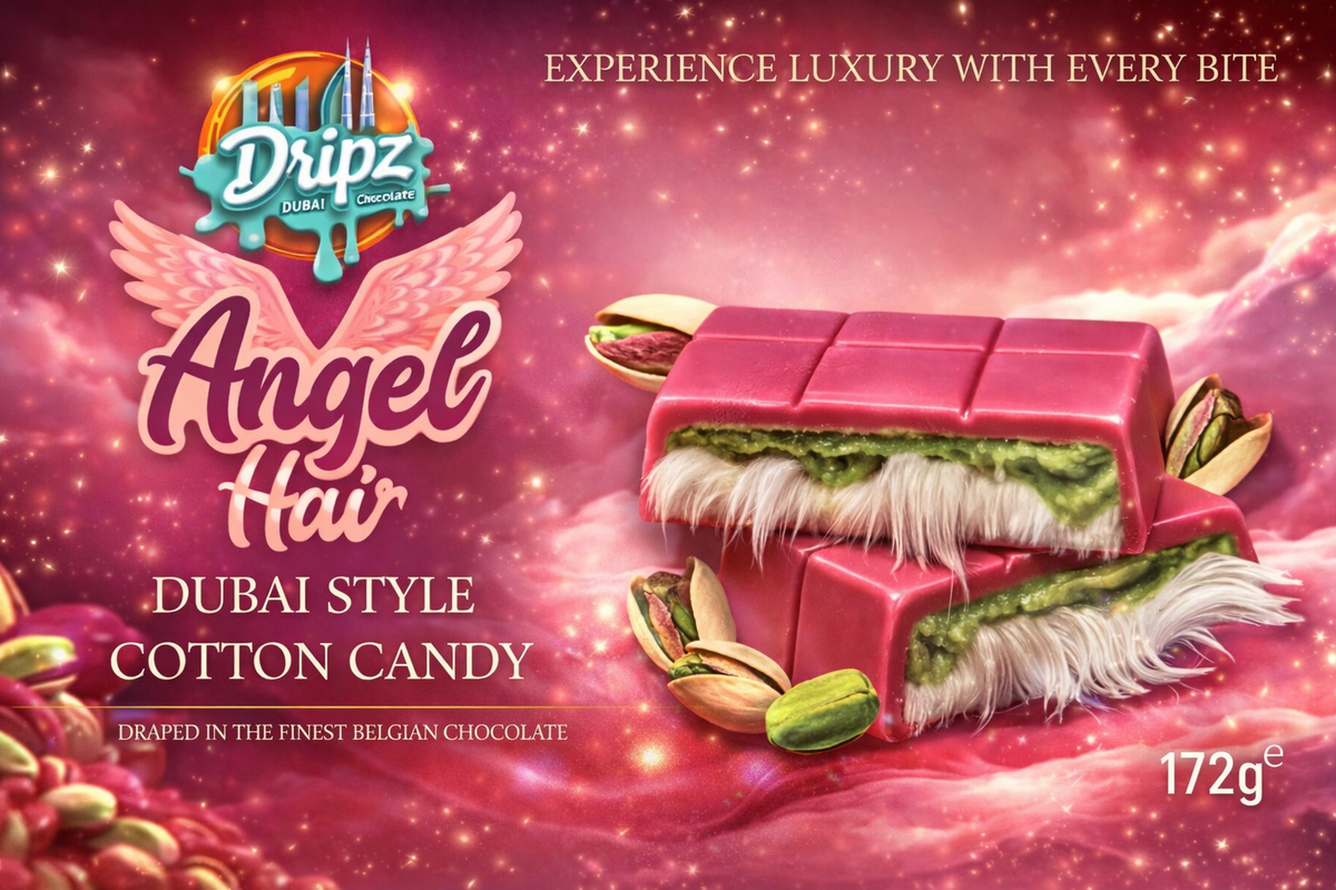 Dripz Dubai Chocolate 172g - Angel Hair Cotton Candy- Belgium Chocolat ...