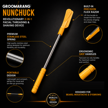 Load image into Gallery viewer, Groomarang Threading &amp; Shaving Tool (Yellow Nunchuck &amp; Pink Fleek) – Flawless Grooming with Free UK Delivery