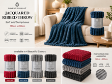 Load image into Gallery viewer, Snoozeville &amp; Gaveno Cavailia Jacquared Ribbed Throws - 150cm x 200cm &amp; 200cm x 240cm - Multiple Colours