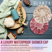 Load image into Gallery viewer, Glamza Luxury Shower Caps – Stylish, Comfortable &amp; Waterproof