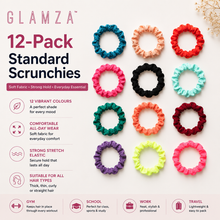 Load image into Gallery viewer, Glamza 12-Pack Hair Scrunchies – Velvet or Standard | Multi-Coloured Soft Hair Ties | Free UK Delivery