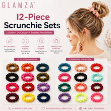 Load image into Gallery viewer, Glamza 12-Pack Hair Scrunchies – Velvet or Standard | Multi-Coloured Soft Hair Ties | Free UK Delivery