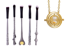 Load image into Gallery viewer, 5pc Harry Potter Inspired Makeup Brush Sets with Gold Necklace