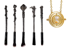 Load image into Gallery viewer, 5pc Harry Potter-Inspired Makeup Brush Set with Necklace – Free UK Delivery