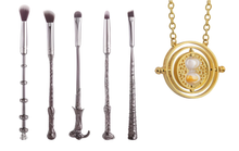 Load image into Gallery viewer, 5pc Harry Potter Inspired Makeup Brush Sets with Gold Necklace