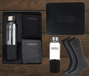 Hugo Boss Gift Set - 2 Pairs Men's Socks UK Size 6-11  With Water Bottle