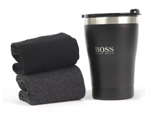 Load image into Gallery viewer, Hugo Boss Gift Set - 2 Pairs Mens Socks UK SIZE 6-11 (Grey and Black) with Thermal Mug