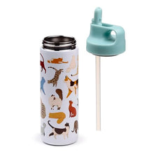 Load image into Gallery viewer, Puckator Feline Fine Cats Hot &amp; Cold Flip Top Straw Drinks Bottle 500ml