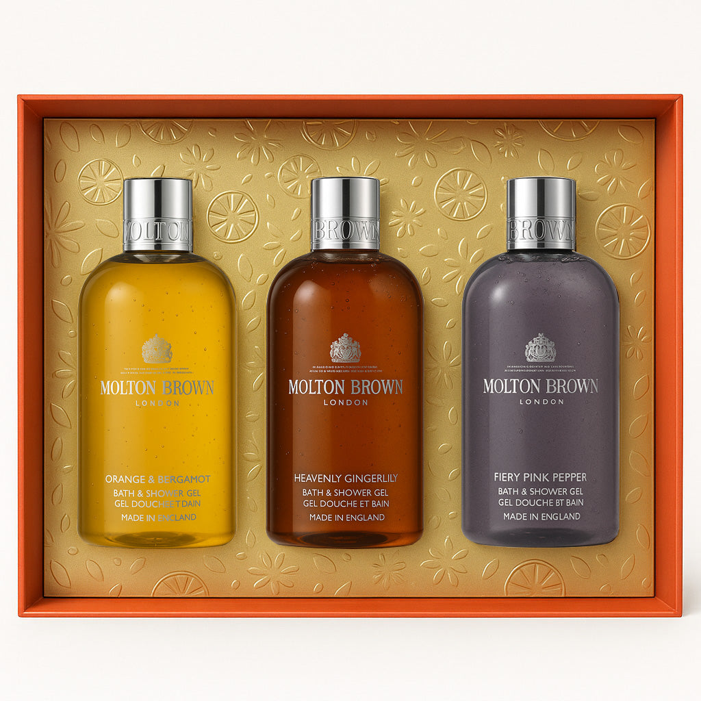 Molton Brown 3pc Floral & Spicy Bath & Shower Gel Body Care Gift Set - x3 300ml Bottles