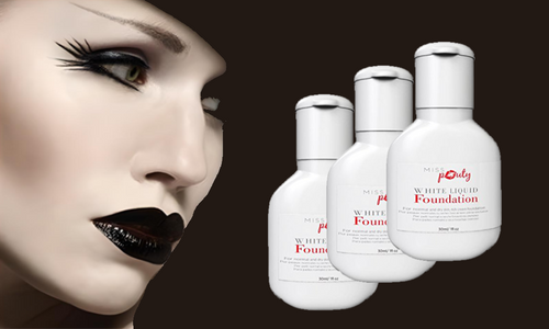 Miss Pouty White Liquid Foundation with Optional Stargazer Black Lipstick – Perfect for Everyday Wear, Fancy Dress, and More