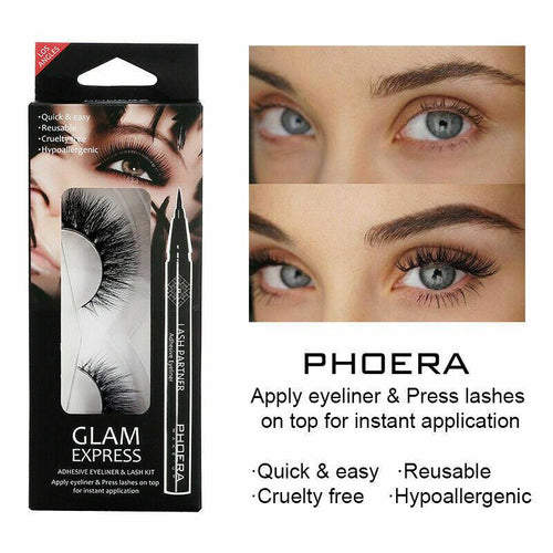 Phoera Glam Express Adhesive Eyeliner & Lash Kit – Quick & Effortless Application