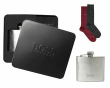 Load image into Gallery viewer, Hugo Boss Gift Set - 2 Pairs Mens Socks (1 PAIR RED 1 PAIR DARK GREY) UK SIZE 6-11 with Hip Flask