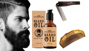 Sir Reginald's 3-Piece Beard Grooming Kit – 100ml Beard Oil, Sandalwood Comb & Foldable Moustache Comb – Free UK Delivery