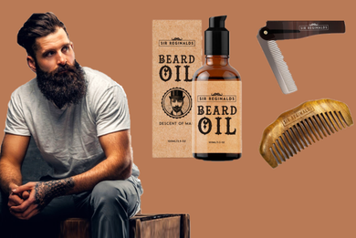 Sir Reginald's 3 Piece Beard Grooming Kit – 100ml Beard Oil, Sandalwood Comb & Foldable Moustache Comb – Free UK Delivery