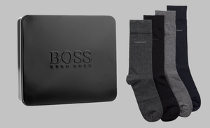 Hugo Boss Gift Set Gift Box 4 (Mixed Black, Blue, Greys) Pairs Mens Socks