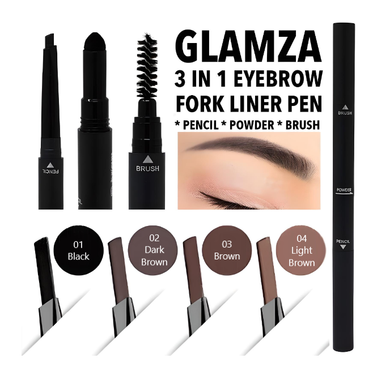 Glamza 3-in-1 Smooth Stereo Eyebrow Pen – Precision, Convenience, Versatility & Optional Eyebrow Stencil