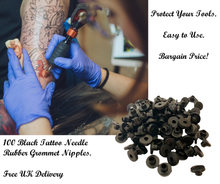 Load image into Gallery viewer, 100 Black Tattoo Needle Rubber Grommet Nipples And 100 Nitrile Gloves – Free UK Delivery