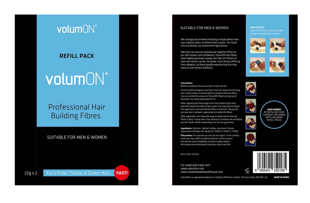 Volumon Unisex Hair Loss Concealer Refill Packs – 22g (Single or Double Pack) – Free UK Delivery