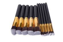 Load image into Gallery viewer, 10pc Black &amp; Gold Makeup Brushes Set &amp; Optional Makeup Palette