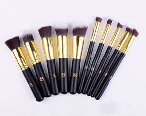 10pc Black & Gold Makeup Brushes Set & Optional Makeup Palette