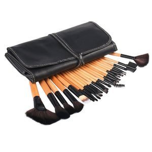 24pc Professional Makeup Brush Sets - Black & Wooden