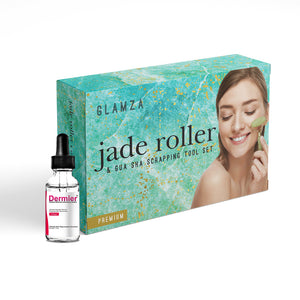 Glamza Jade Roller & Gua Sha Scraping Tool With 30ml Dermier Derma Collagen Serum Set