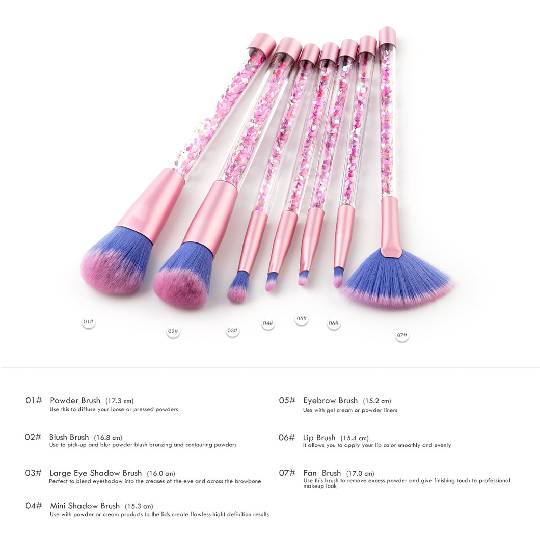 7pc Pink Glitter Makeup Brushes