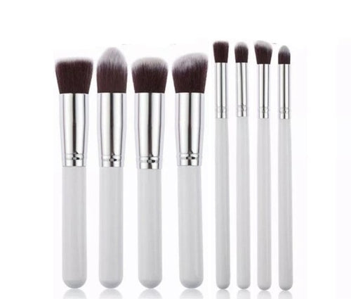 8pc Makeup Brush Sets with Chrome Silver Plating - Black, White or Pink