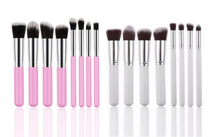 8pc Makeup Brush Sets with Chrome Silver Plating - Black, White or Pink