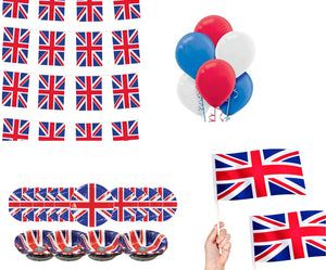 New Jubilee Set -18 Pack Balloons & 10m Bunting 4 Pack Flags -10 Plates & 10 Bowls