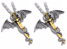Load image into Gallery viewer, Game of Thrones Inspired Gold Sword Silver Dragon Necklace