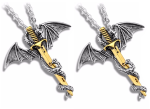 Game of Thrones Inspired Gold Sword Silver Dragon Necklace