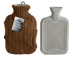 2 Litre Hot Water Bottle 'EXTRA WARMTH'  with Knitted Cover and Hand Pockets 3 Colours
